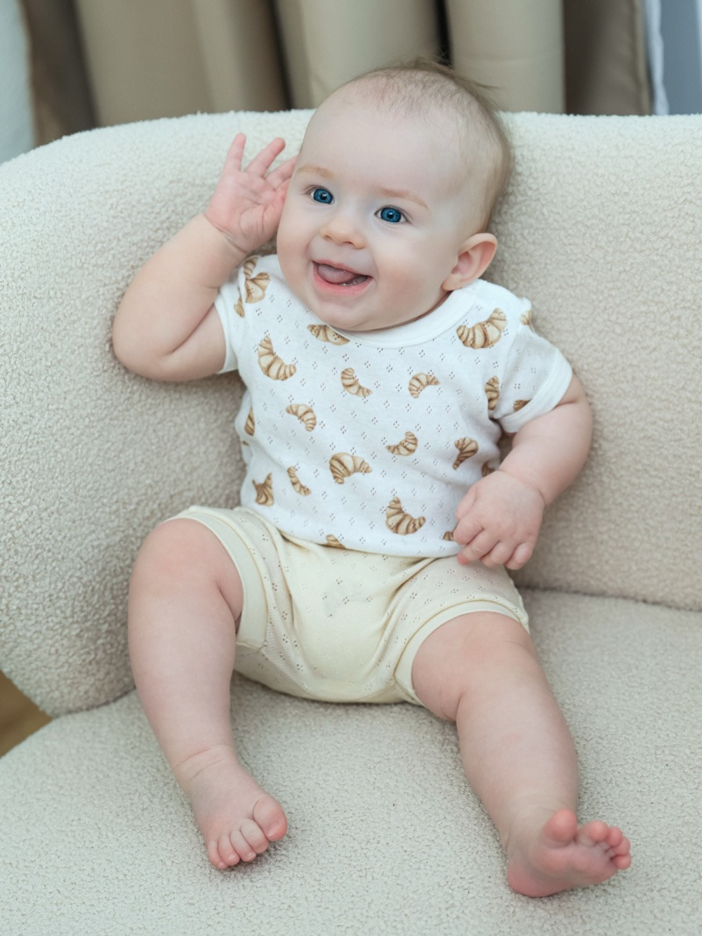 Боди "Круассаны" и шортики, Крем/бежевый