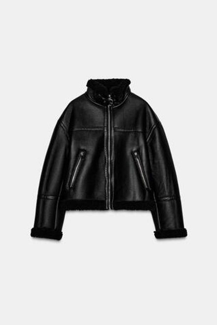 ZARA КУРТКА-ДУБЛЕНКА ИЗ ИСКУССТВЕННОЙ ОВЧИНЫ, ЧЕРНЫЙ