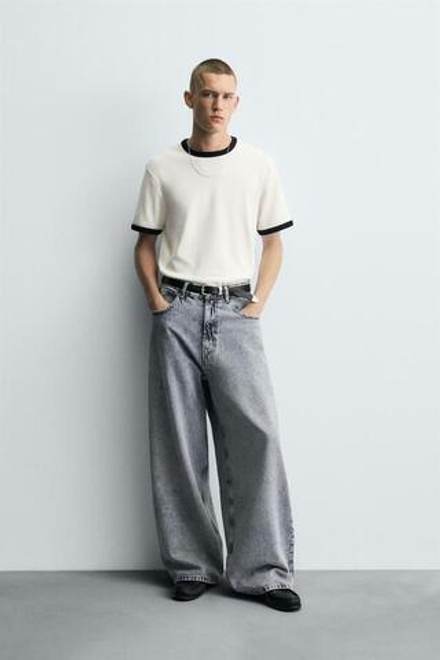 ZARA ШИРОКИЕ ДЖИНСЫ BAGGY FIT, СЕРЫЙ / СИНИЙ