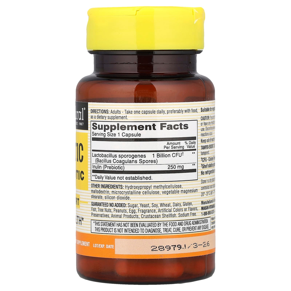 Mason Natural, пробиотик с пребиотиком, 40 растительных капсул