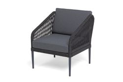 "Канны" лаунж-зона 4-местная (разборная) из роупа со столиком "Диего" цвета "серый гранит", роуп темно-серый круглый, ткань темно-серая