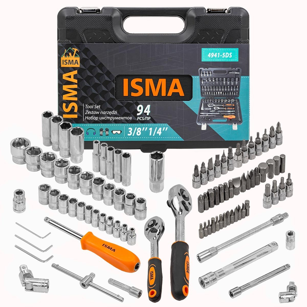 Набор инструментов 94 пр. 1/4''3/8''(6гр)(4-22мм) ISMA ISMA-4941-5DS-м