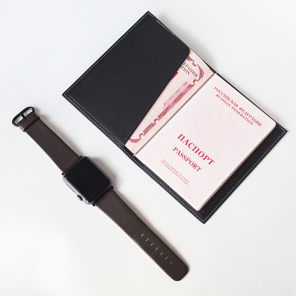 Обложка для паспорта из натуральной кожи теленка, черного цвета