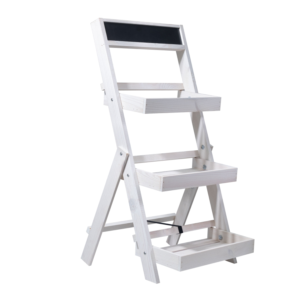 Подставка для цветов и декора напольная 3 полки из массива сосны Флорэль, деревянная этажерка для цветов на подоконник в стиле рустик, белая