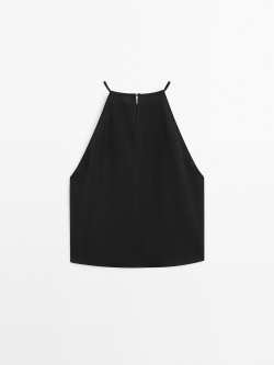 Massimo Dutti Короткий топ из льняной смеси, черный