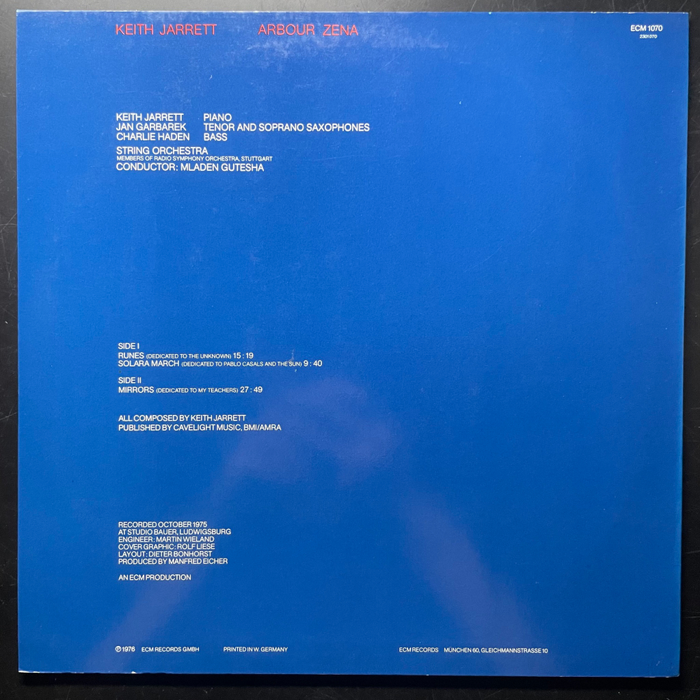 Keith Jarrett ‎– Arbour Zena (Германия 1976г.) ECM