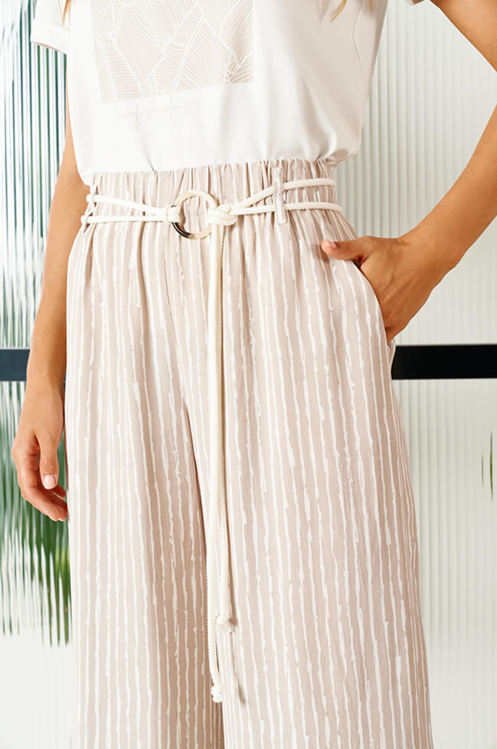 3895 Брюки женские (бежевый полоска)