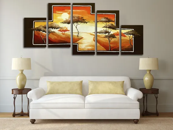 Модульная картина "Деревья на закате"