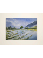 Картина авторская акварельная в паспарту 30х40 см на стену для интерьера "Дождливый день на рисовом поле"