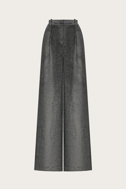 БРЮКИ ИЗ СЕРОГО БАРХАТА С ЛЮРЕКСНОЙ НИТЬЮ