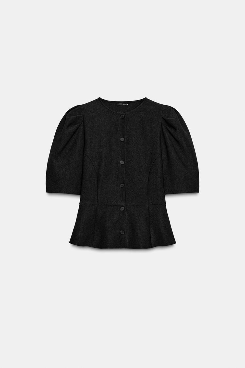 ZARA ТОП С БАСКОЙ И ОБЪЕМНЫМИ РУКАВАМИ, АНТРАЦИТОВО-СЕРЫЙ