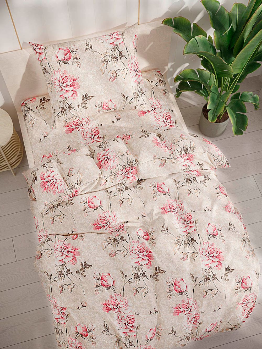 Простынь на резинке Сказка "Пионы винтаж" 90х200 см, перкаль