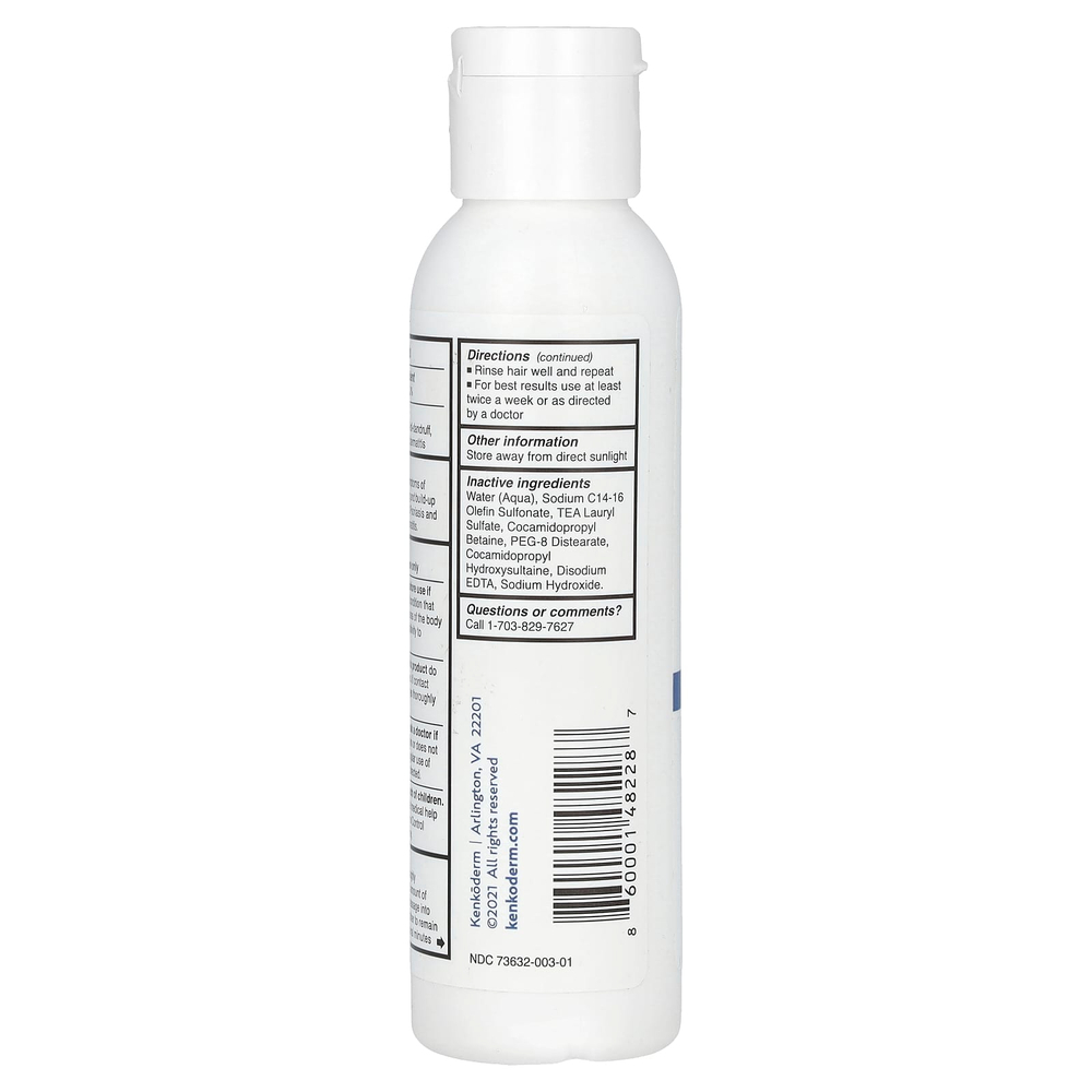 Kenkoderm, шампунь с 3% салициловой кислотой, без отдушки, 118 мл (4 жидк. унции)