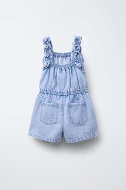ZARA ДЖИНСОВЫЙ КОМБИНЕЗОН С ВОЛАНАМИ, ГОЛУБОЙ