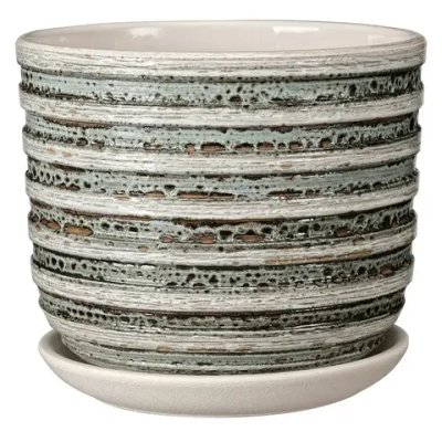 Горшок керамический с поддоном Кукушка белый бук №1, d-12см, 0,8л.