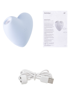 Вакуум-волновой стимулятор клитора с вибрацией Satisfyer Cutie Heart, силикон, голубой, 7,7 см