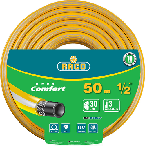 Поливочный шланг RACO COMFORT 1/2″ 50 м 30 атм трёхслойный армированный