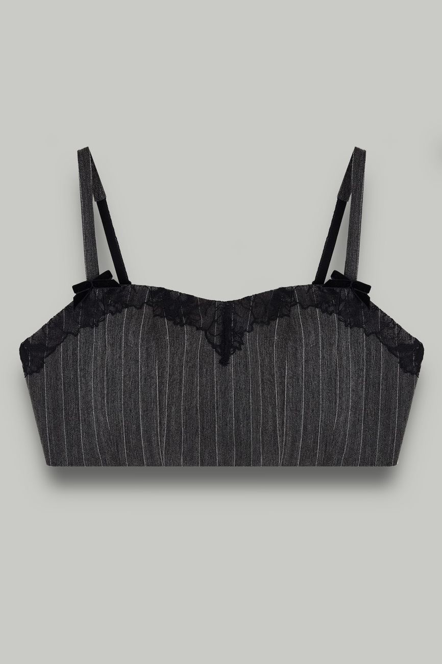 Топ с отделкой из кружева, серый