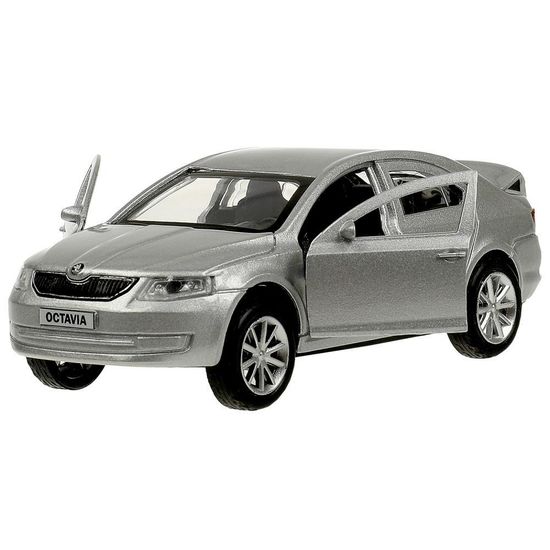 Машина металл SKODA OCTAVIA 12 см, двери, багаж, инерц. серебристый  кор. Технопарк в кор.2*36шт