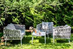 "Форли" лаунж-зона 4-местная плетеная из роупа (веревки), каркас алюминиевый светло-серый, роуп серо-коричневый