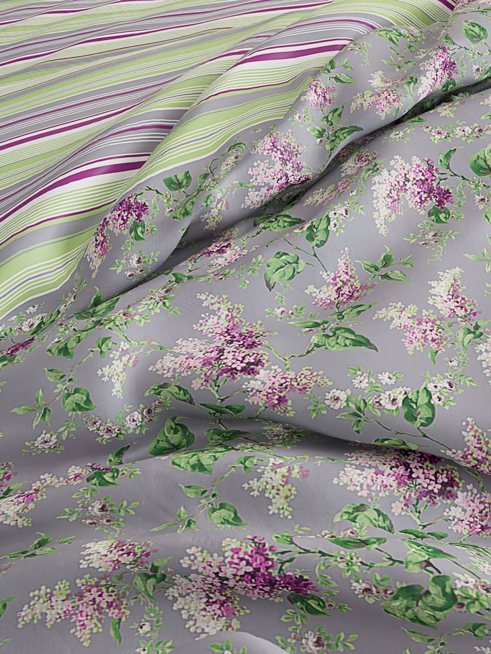 Постельное белье  перкаль Сказка "Сирень/Аромат сирени" семейное  Наволочка 50x70 см 2 шт  Простынь  240x215 см  Пододеяльник 145x215 см 2шт