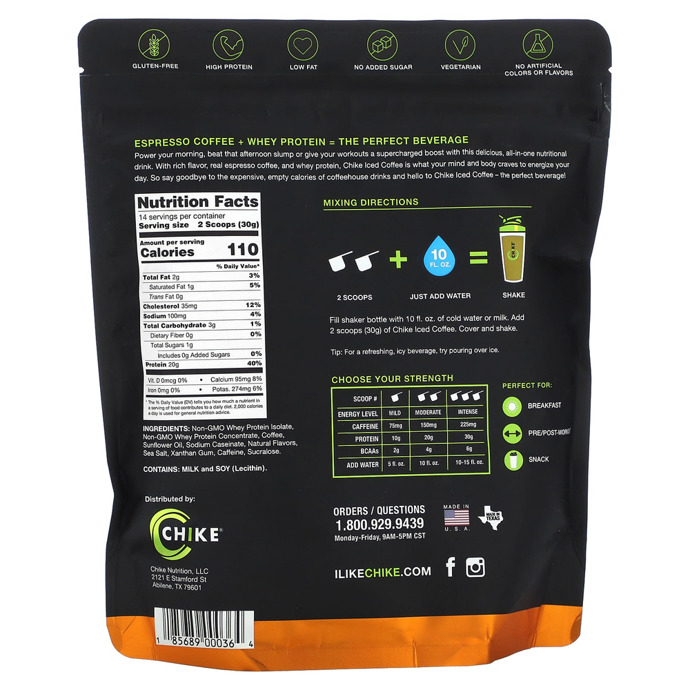 Chike Nutrition, Холодный кофе с высоким содержанием протеина, тыквенные специи, 413 г (14,6 унции)