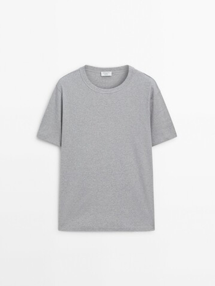 MASSIMO DUTTI Хлопковая футболка с короткими рукавами - Studio, серый