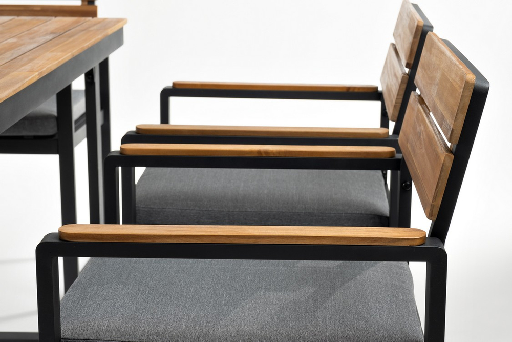 Обеденная группа из алюминия Joygarden ТОПА M, Natural Teak, темно-серый графит, серый антрацит