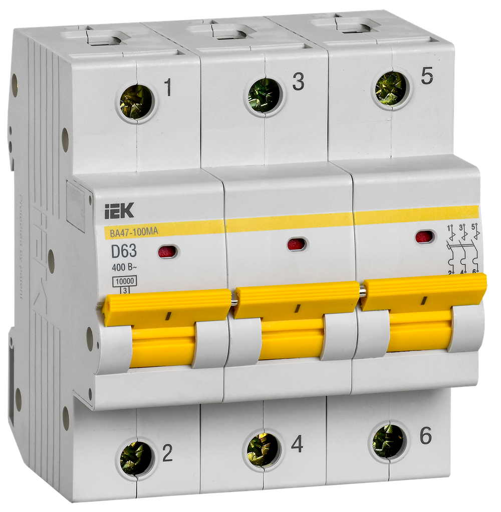 Автоматический выключатель ВА47-100МА без теплового расцепителя 3P 63А 10кА D IEK