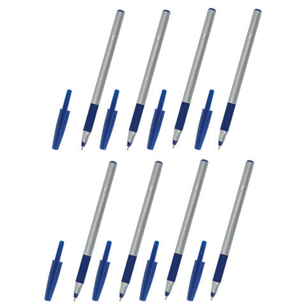 Ручки шариковые с грипом BRAUBERG "i-STICK POINT", НАБОР 6+2 ШТ., СИНИЕ, линия письма 0,35 мм, блистер, 144026