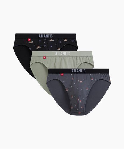 Мужские трусы слипы спорт Atlantic, набор 3 шт., хлопок, черные + светло-зеленые + графитовые, 3MP-194
