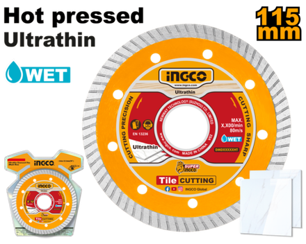 Диск алмазный ультратонкий турбо INGCO DMD031151HT INDUSTRIAL 115х22,2/20 мм