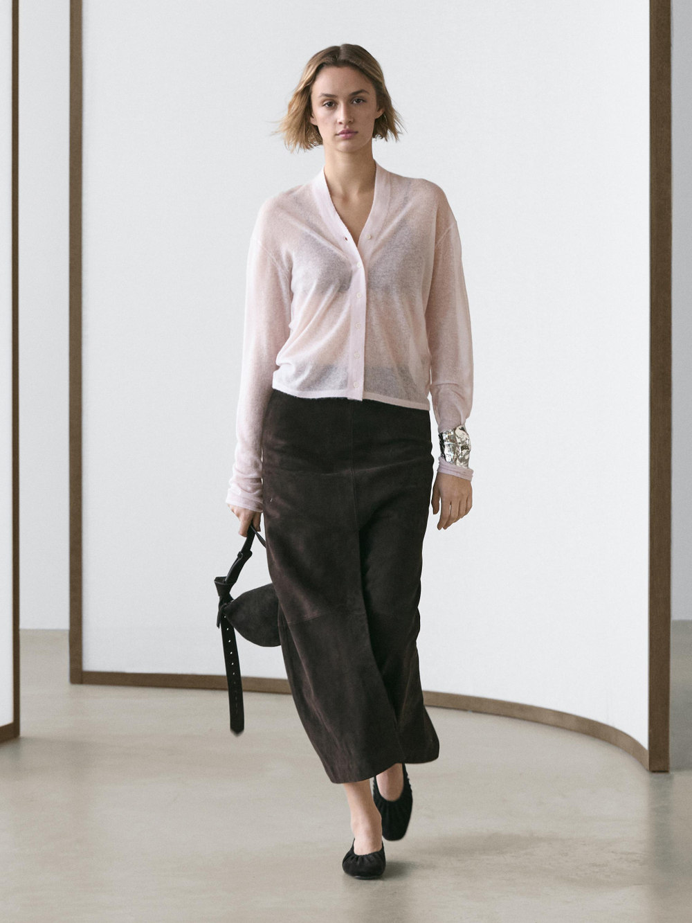 Massimo Dutti Трикотажный кардиган из смесовой шерсти, пастельно-розовый