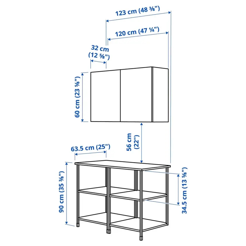 Комбинация для ванной - IKEA ENHET, 123х63.5х207 см, белый, ЭНХЕТ ИКЕА