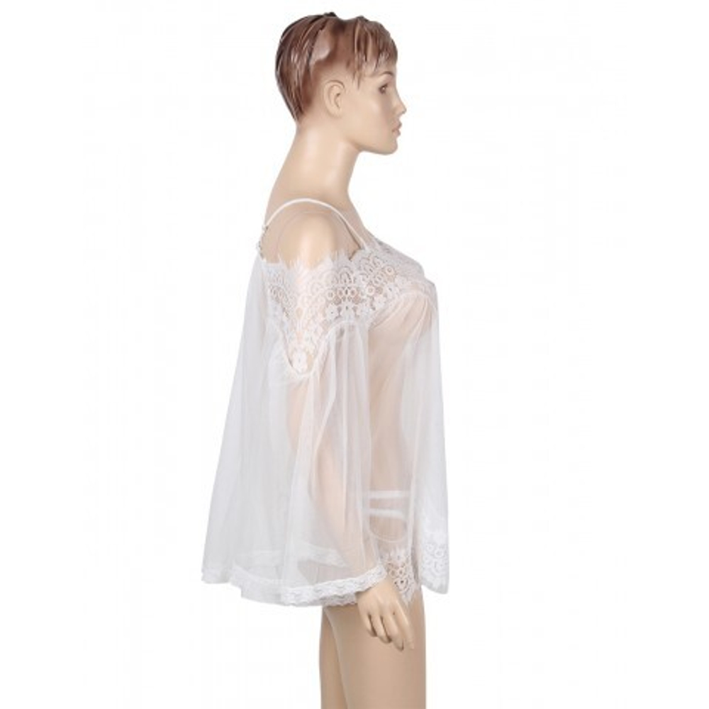 Прозрачная туника с цветочным принтом белая (размер XS-S)