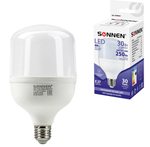 Лампа светодиодная SONNEN, 30 (250) Вт, цоколь Е27, цилиндр, холодный белый, 30000 ч, LED Т100-30W-6500-E27, 454924ОЗ
