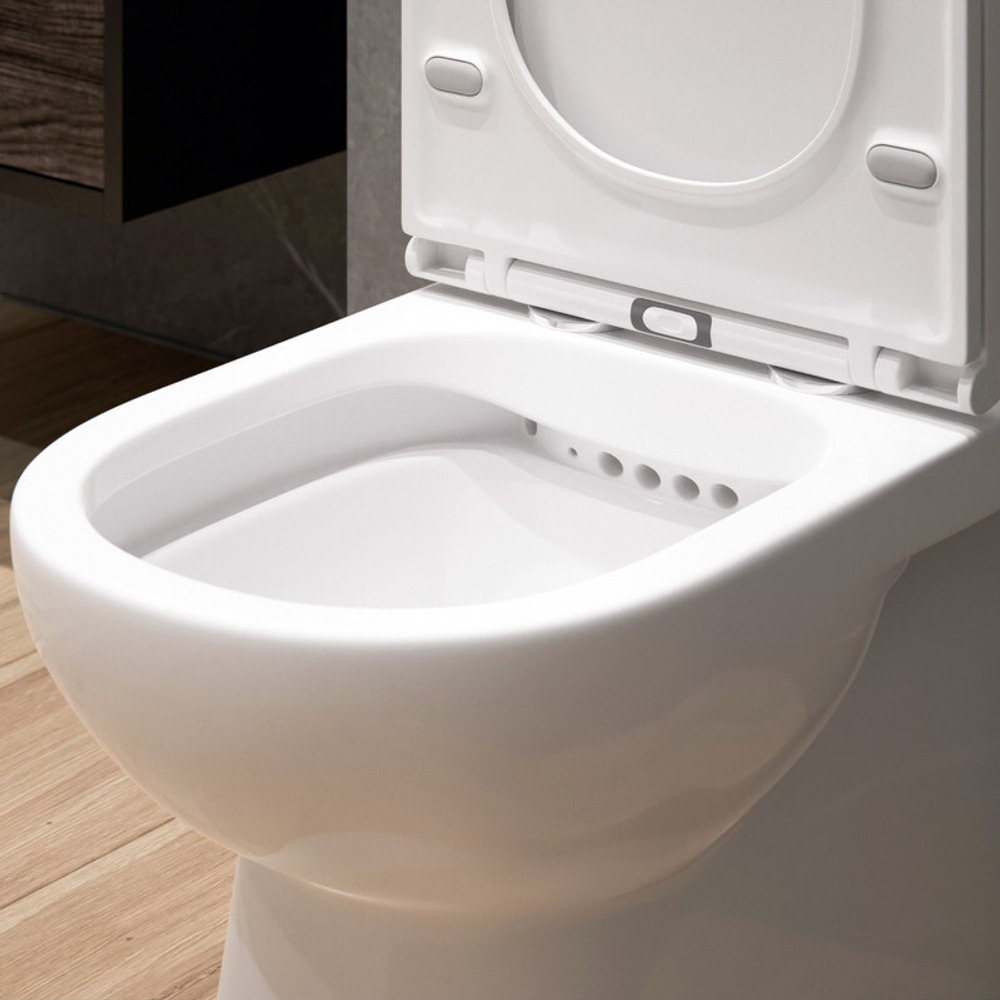 A8060 Унитаз-компакт, безободковый, сиденье тонкое ДП, удлин. патрубок, крепления, арматура, гориз.