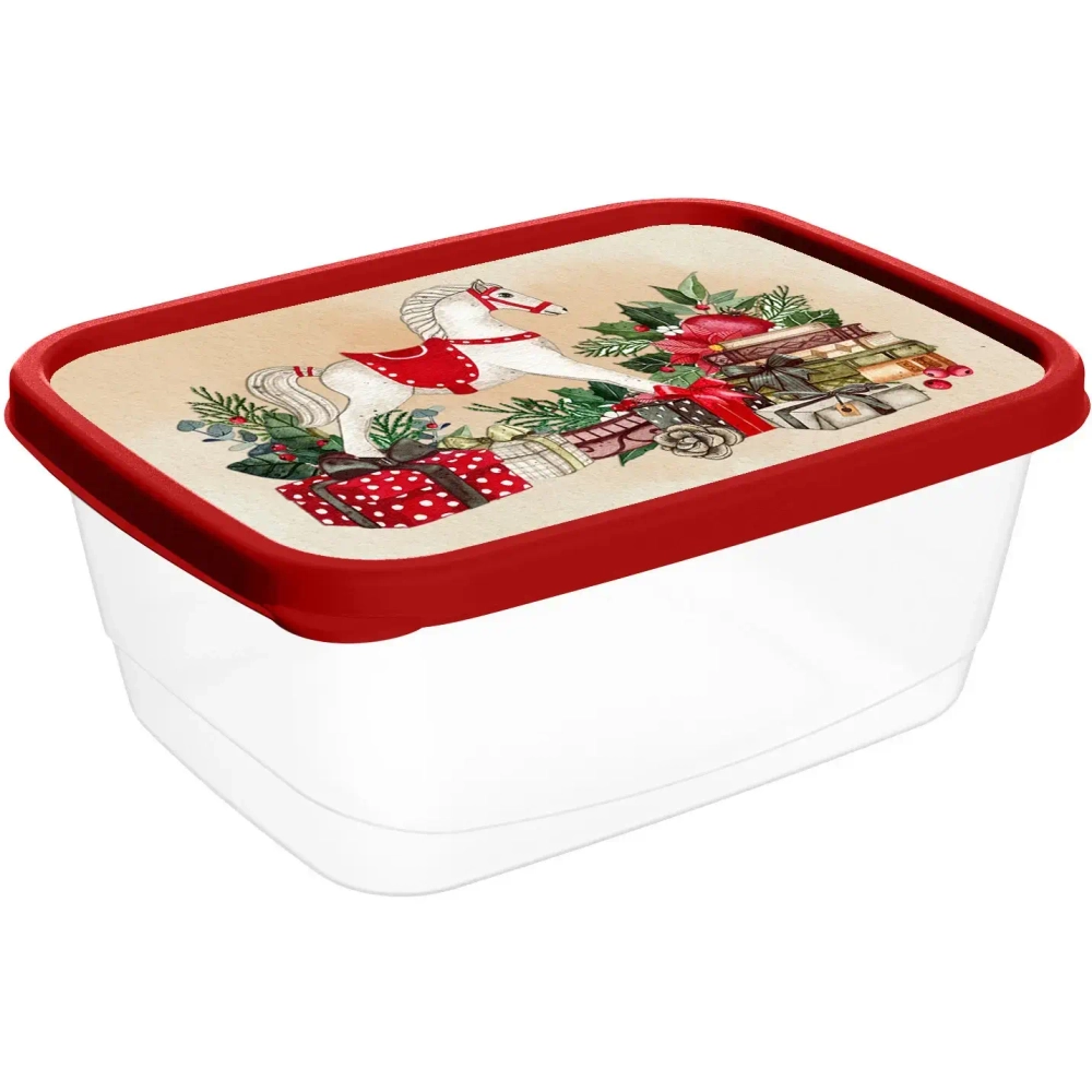 Контейнер для продуктов прямоугольный 1,5л с декором «Игрушки» (красный)