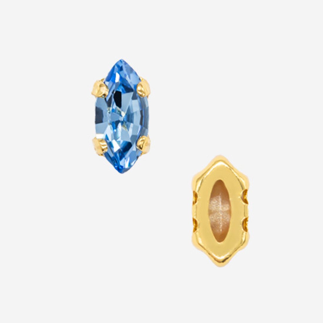 Кристалл Маркиз (Marquise Fancy Stone) в цапах, оттенок "Sapphire", 6*3мм, позолота