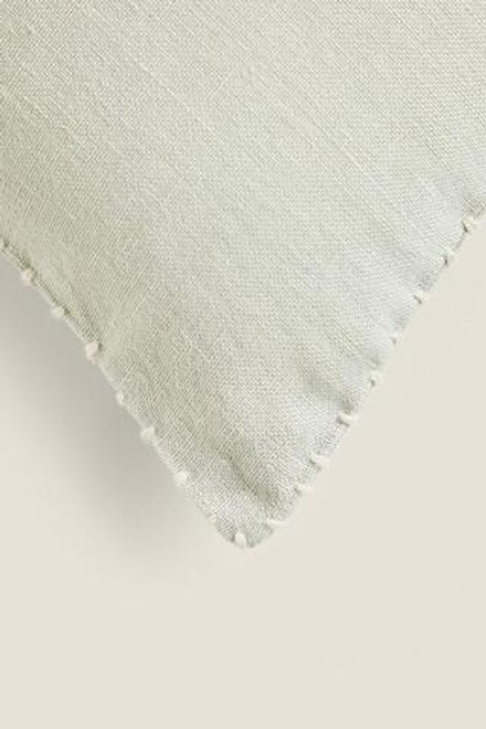 ZARA HOME ОДНОТОННЫЙ ЛЬНЯНОЙ ЧЕХОЛ ДЛЯ ДЕКОРАТИВНОЙ ПОДУШКИ С КОНТРАСТНОЙ СТРОЧКОЙ, ЗЕЛЕНОВАТЫЙ