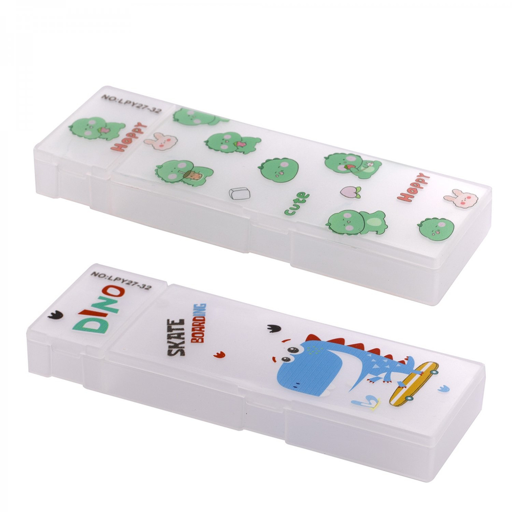 Пенал 2 отделения Alingar, пластик, 60 х 205 мм, "Динозаврик", микс, динозаврики