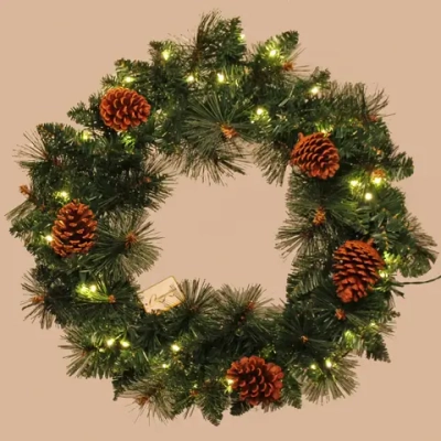 Венок хвойный «Богатство шишек» d-60 см леска, ПВХ, свечение - Теплый белый