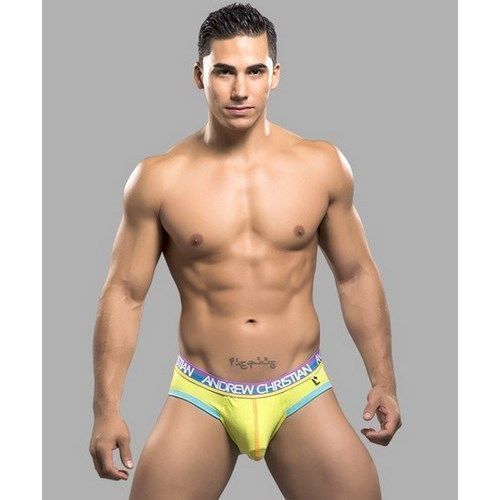 Мужские трусы брифы салстовые с голубой оконтовкой Andrew Christian  AC9795
