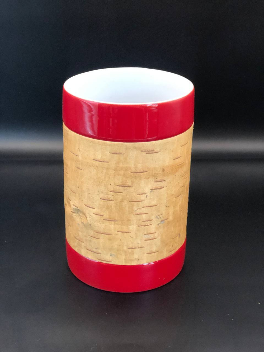 Кружка большая фарфоровая без ручки с берестой. Коллекция Log (Бревно)