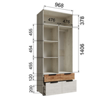 Шкаф для одежды Лилль 2-х створчатый с зеркалом и ящиками дуб крафт белый/дуб крафт табачный
