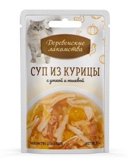 Деревенские Лакомства Суп для кошек Курица/Утка/Тыквы, 35гр