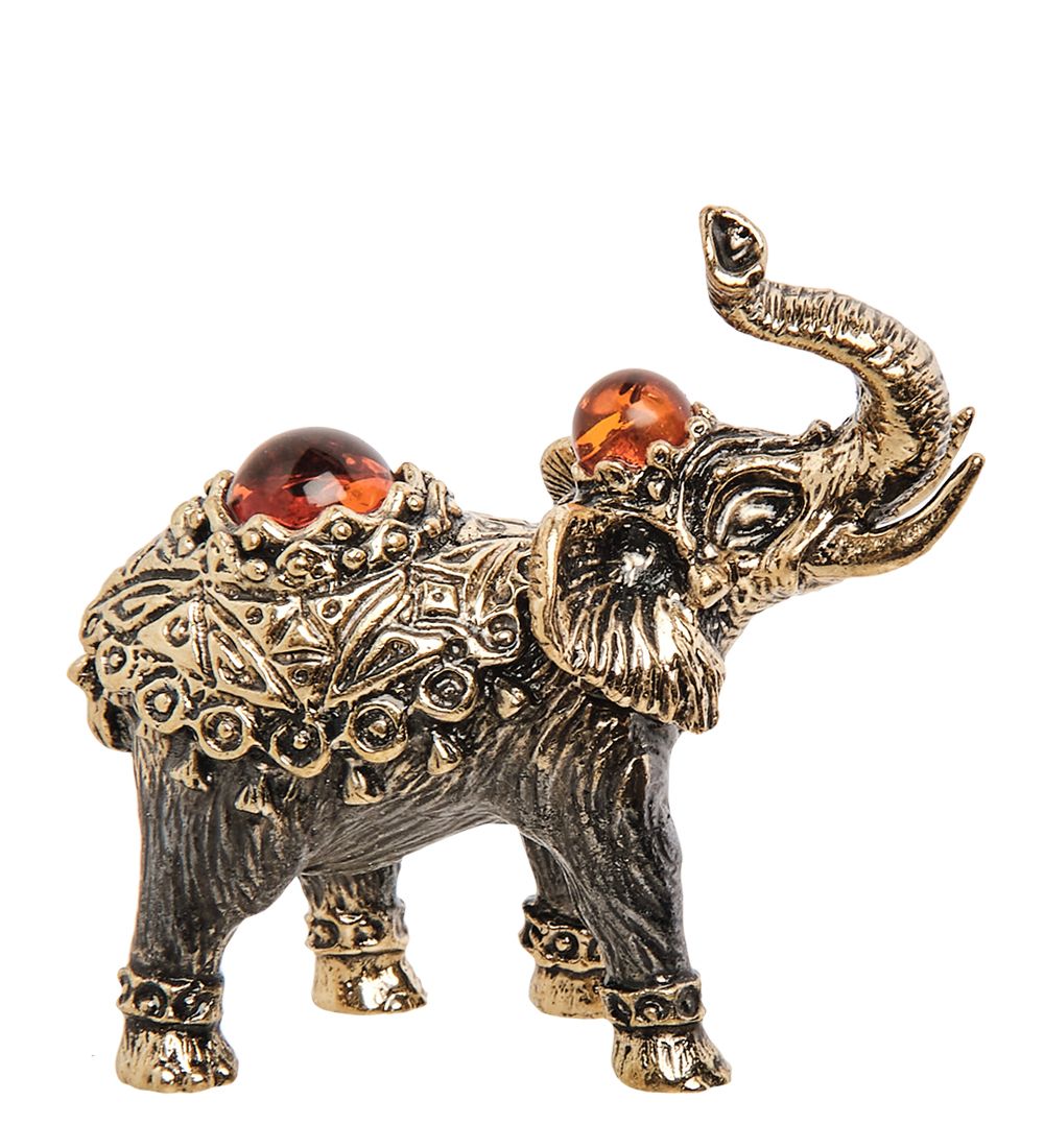 AM-2186 Фигурка «Слон Камбоджа» (латунь, янтарь)