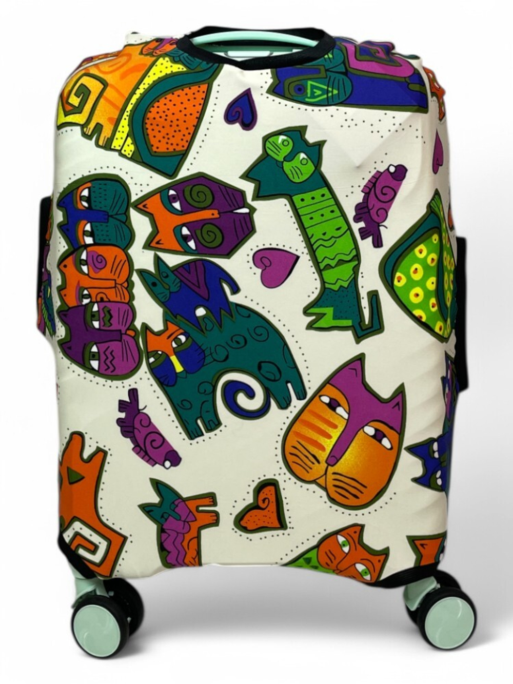 Чехол на чемодан 20", цвет белый/разноцветный, Коты