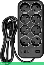 Сетевой фильтр Powercom SP-08 USB03AB 3.0м 8 розеток черный