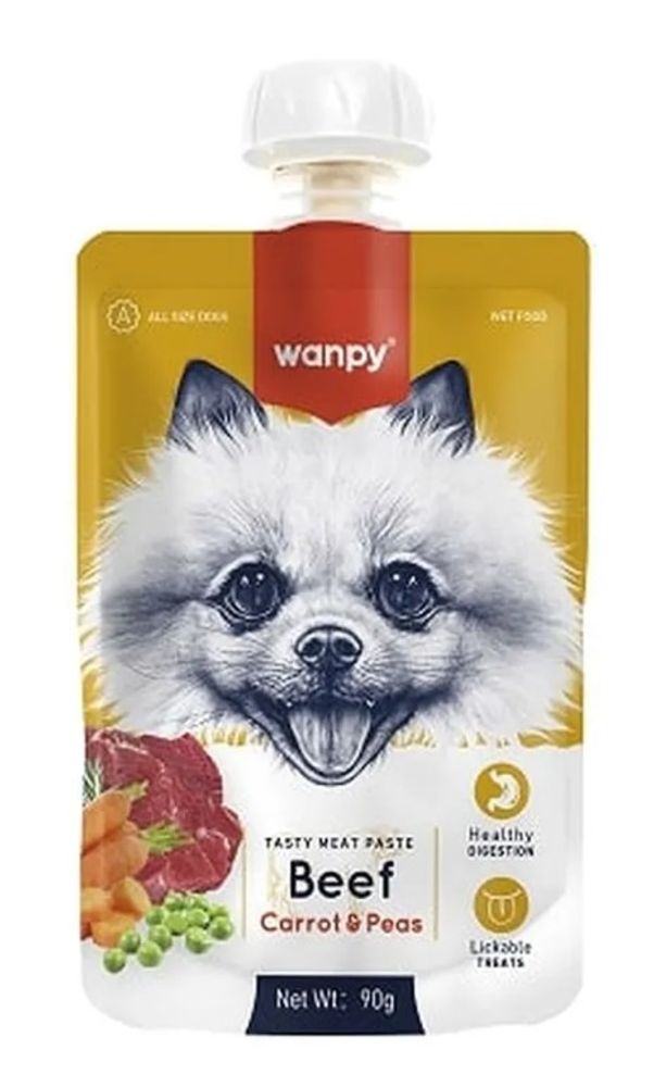 Wanpy Dog Лакомство для собак Мясной мусс из говядины и моркови с горохом 90 г